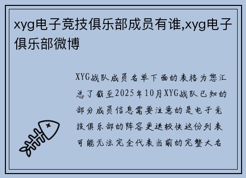 xyg电子竞技俱乐部成员有谁,xyg电子俱乐部微博